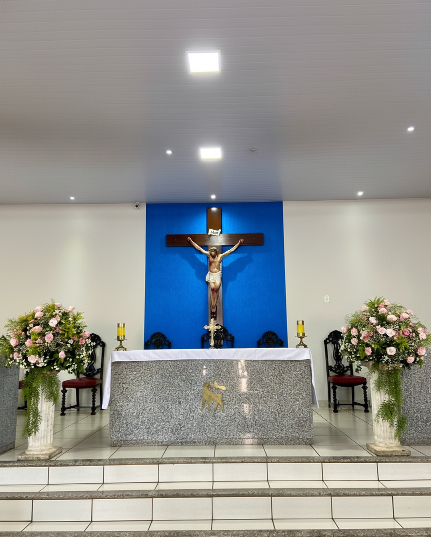 Altar decorado da igreja durante celebração